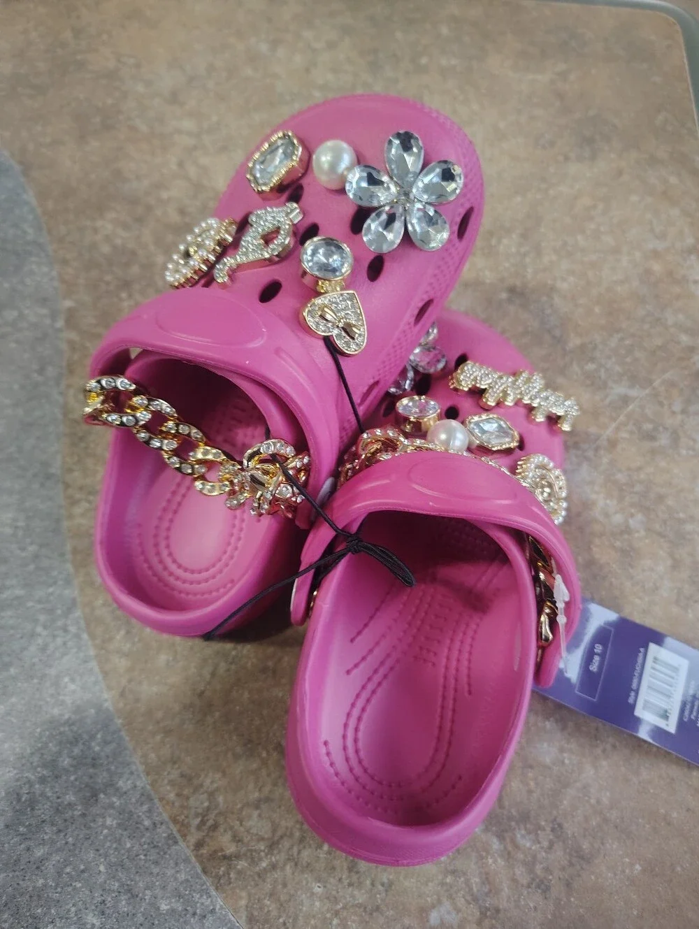 Kids Pink Jeweled Clog Sandals - Decorative Chain and Gems